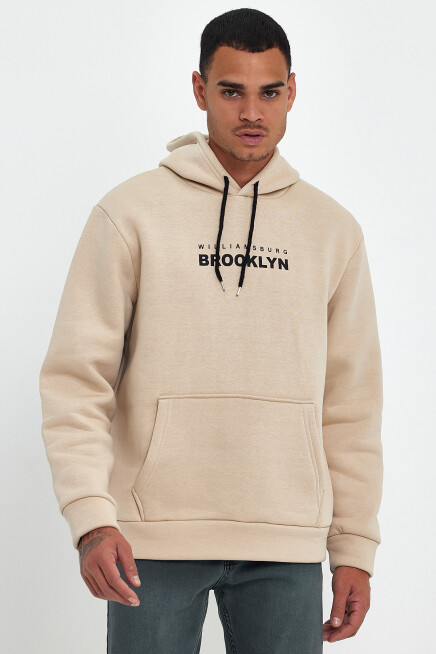 Erkek Kapşonlu Rahat Kalıp İçi Polarlı 3 iplik  Wıllams. Brooklyn Baskılı Swetashırt spr24sw04