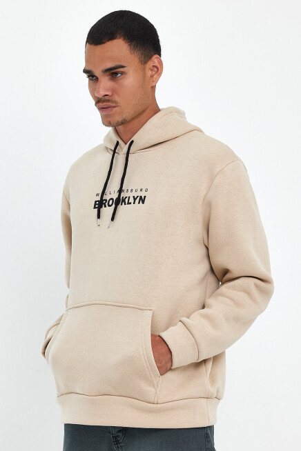 Erkek Kapşonlu Rahat Kalıp İçi Polarlı 3 iplik  Wıllams. Brooklyn Baskılı Swetashırt spr24sw04