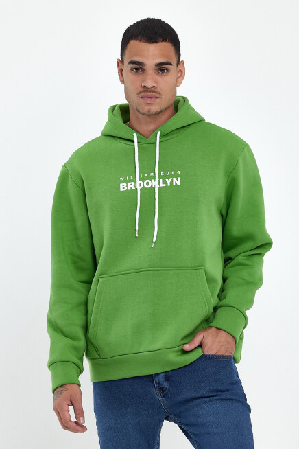 Erkek Kapşonlu Rahat Kalıp İçi Polarlı 3 iplik  Wıllams. Brooklyn Baskılı Swetashırt spr24sw04