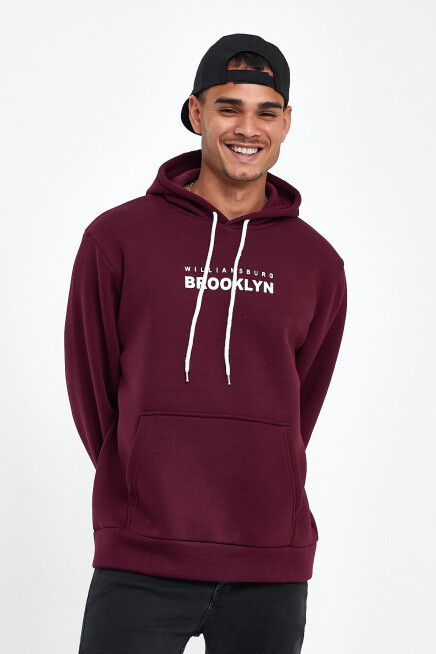 Erkek Kapşonlu Rahat Kalıp İçi Polarlı 3 iplik  Wıllams. Brooklyn Baskılı Swetashırt spr24sw04