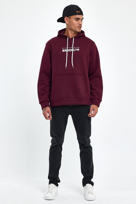 Erkek Kapşonlu Rahat Kalıp İçi Polarlı 3 iplik  Wıllams. Brooklyn Baskılı Swetashırt spr24sw04