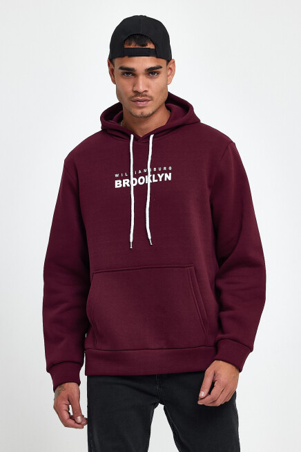 Erkek Kapşonlu Rahat Kalıp İçi Polarlı 3 iplik  Wıllams. Brooklyn Baskılı Swetashırt spr24sw04