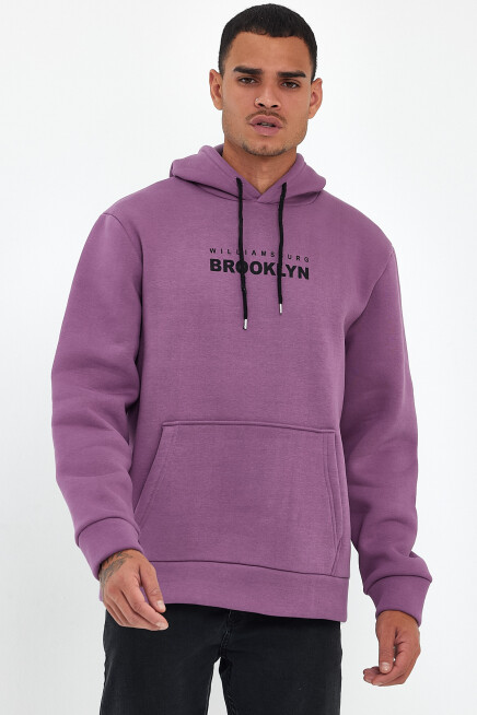 Erkek Kapşonlu Rahat Kalıp İçi Polarlı 3 iplik  Wıllams. Brooklyn Baskılı Swetashırt spr24sw04