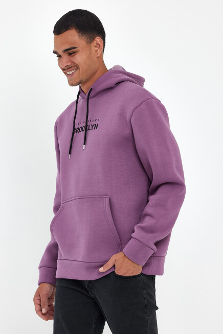 Erkek Kapşonlu Rahat Kalıp İçi Polarlı 3 iplik  Wıllams. Brooklyn Baskılı Swetashırt spr24sw04