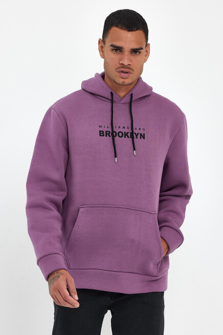 Erkek Kapşonlu Rahat Kalıp İçi Polarlı 3 iplik  Wıllams. Brooklyn Baskılı Swetashırt spr24sw04