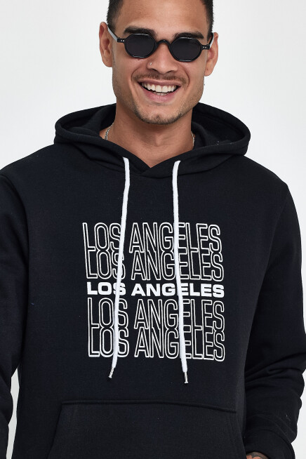 Süperlife Erkek Kapşonlu Rahat Kalıp İçi Polarlı 3 iplik  Los Angeles Baskılı SweatShırt spr24sw10