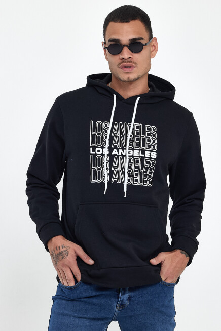 Süperlife Erkek Kapşonlu Rahat Kalıp İçi Polarlı 3 iplik  Los Angeles Baskılı SweatShırt spr24sw10