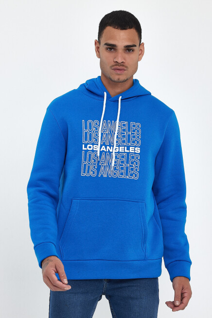 Süperlife Erkek Kapşonlu Rahat Kalıp İçi Polarlı 3 iplik  Los Angeles Baskılı SweatShırt spr24sw10