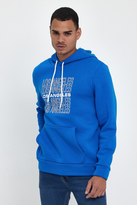 Süperlife Erkek Kapşonlu Rahat Kalıp İçi Polarlı 3 iplik  Los Angeles Baskılı SweatShırt spr24sw10