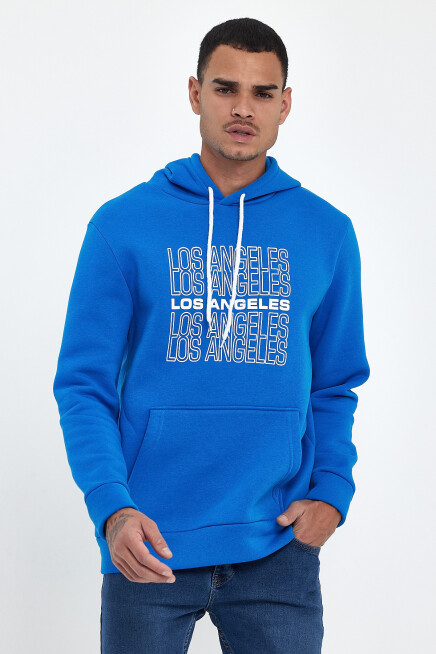 Süperlife Erkek Kapşonlu Rahat Kalıp İçi Polarlı 3 iplik  Los Angeles Baskılı SweatShırt spr24sw10