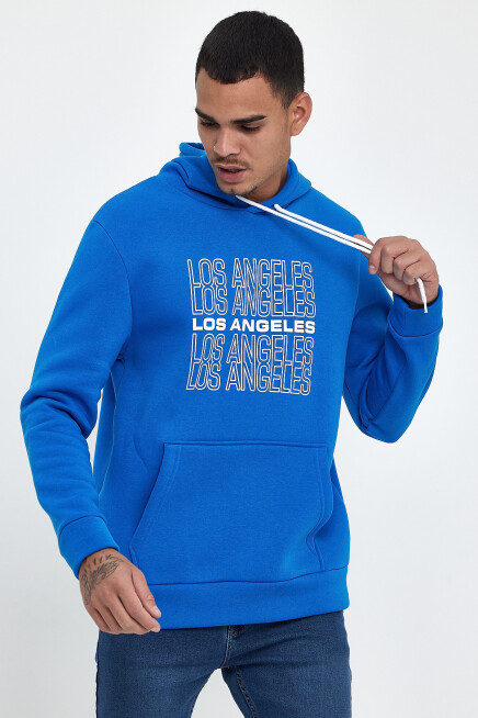 Süperlife Erkek Kapşonlu Rahat Kalıp İçi Polarlı 3 iplik  Los Angeles Baskılı SweatShırt spr24sw10