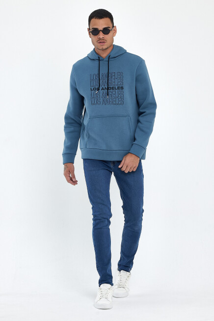 Süperlife Erkek Kapşonlu Rahat Kalıp İçi Polarlı 3 iplik  Los Angeles Baskılı SweatShırt spr24sw10