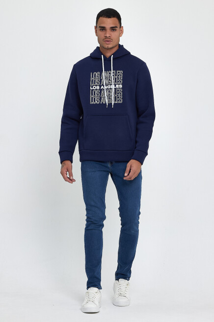 Süperlife Erkek Kapşonlu Rahat Kalıp İçi Polarlı 3 iplik  Los Angeles Baskılı SweatShırt spr24sw10