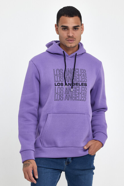 Süperlife Erkek Kapşonlu Rahat Kalıp İçi Polarlı 3 iplik  Los Angeles Baskılı SweatShırt spr24sw10