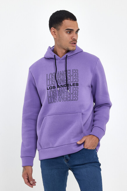 Süperlife Erkek Kapşonlu Rahat Kalıp İçi Polarlı 3 iplik  Los Angeles Baskılı SweatShırt spr24sw10