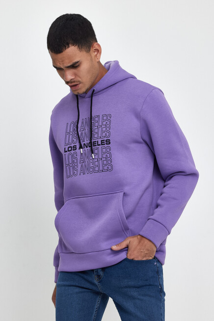 Süperlife Erkek Kapşonlu Rahat Kalıp İçi Polarlı 3 iplik  Los Angeles Baskılı SweatShırt spr24sw10
