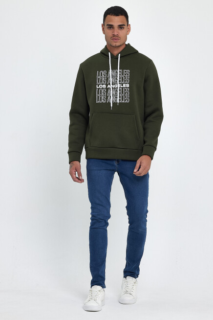 Süperlife Erkek Kapşonlu Rahat Kalıp İçi Polarlı 3 iplik  Los Angeles Baskılı SweatShırt spr24sw10