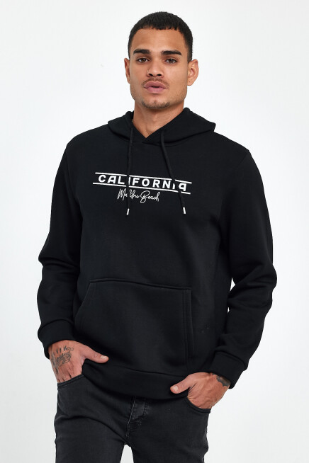 Süperlife Erkek Kapşonlu Rahat Kalıp İçi Polarlı 3 iplik Californıa Baskılı SweatShırt spr24sw11