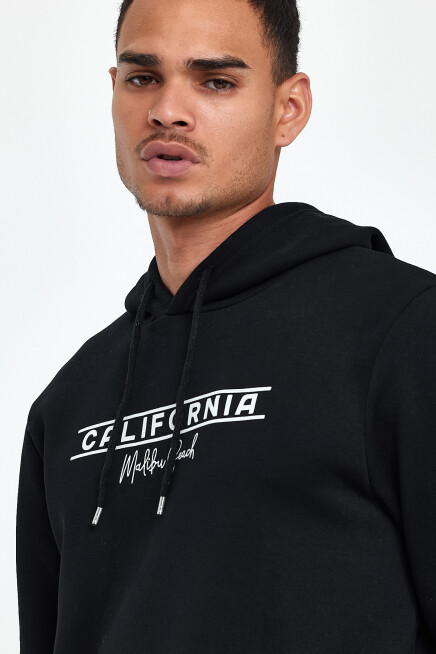 Süperlife Erkek Kapşonlu Rahat Kalıp İçi Polarlı 3 iplik Californıa Baskılı SweatShırt spr24sw11