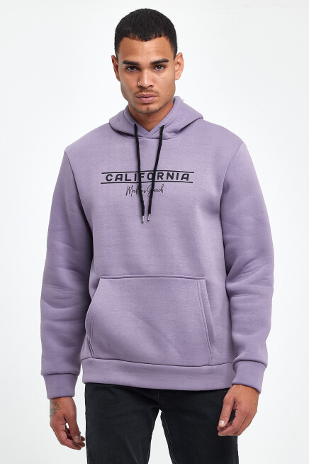 Süperlife Erkek Kapşonlu Rahat Kalıp İçi Polarlı 3 iplik Californıa Baskılı SweatShırt spr24sw11