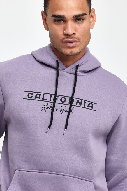 Süperlife Erkek Kapşonlu Rahat Kalıp İçi Polarlı 3 iplik Californıa Baskılı SweatShırt spr24sw11