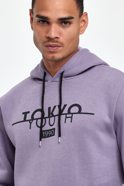  Kapşonlu Rahat Kalıp İçi Polarlı 3 iplik Tokyo Baskılı SweatShırt spr24sw12