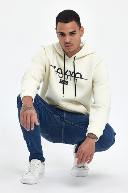  Kapşonlu Rahat Kalıp İçi Polarlı 3 iplik Tokyo Baskılı SweatShırt spr24sw12