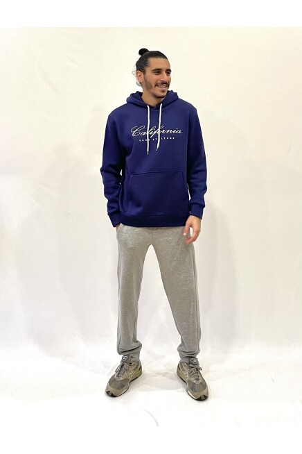 Erkek Kapşonlu Rahat Kalıp İçi Polarlı 3 iplik EL Yazılı Californıa Baskılı Swetashırt spr24sw03