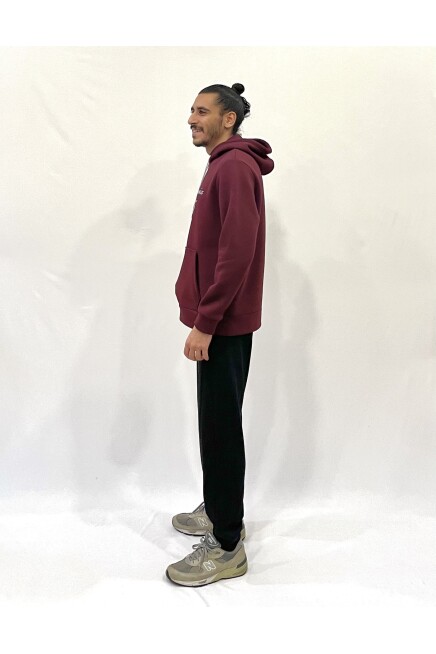 Erkek Kapşonlu Rahat Kalıp İçi Polarlı 3 iplik EL Yazılı Californıa Baskılı Swetashırt spr24sw03