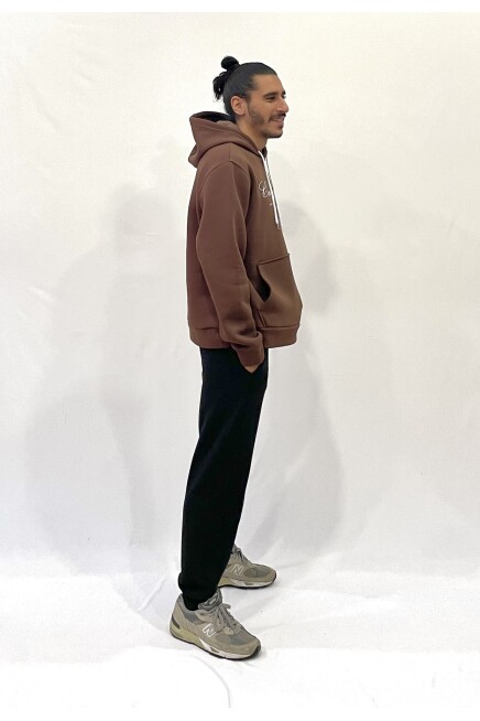 Erkek Kapşonlu Rahat Kalıp İçi Polarlı 3 iplik EL Yazılı Californıa Baskılı Swetashırt spr24sw03