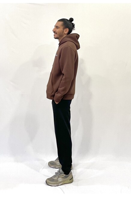 Erkek Kapşonlu Rahat Kalıp İçi Polarlı 3 iplik EL Yazılı Californıa Baskılı Swetashırt spr24sw03