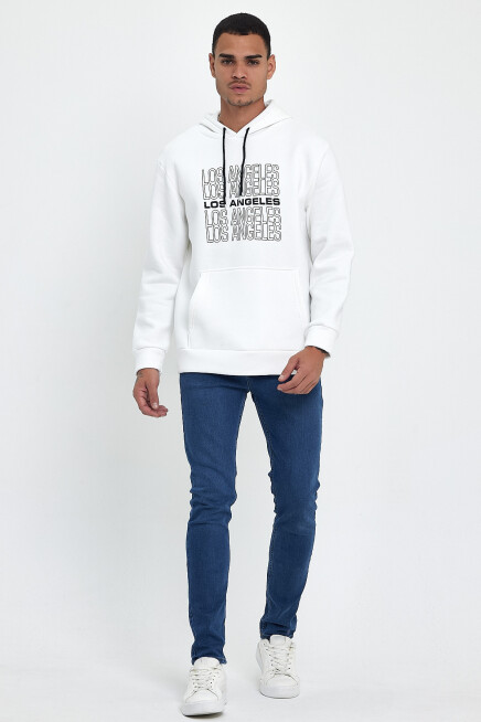 Süperlife Erkek Kapşonlu Rahat Kalıp İçi Polarlı 3 iplik  Los Angeles Baskılı SweatShırt spr24sw10