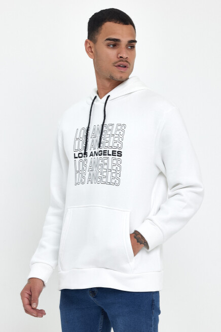 Süperlife Erkek Kapşonlu Rahat Kalıp İçi Polarlı 3 iplik  Los Angeles Baskılı SweatShırt spr24sw10