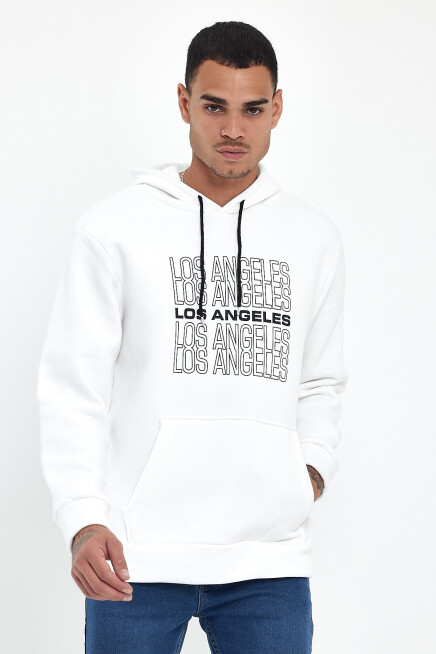 Süperlife Erkek Kapşonlu Rahat Kalıp İçi Polarlı 3 iplik  Los Angeles Baskılı SweatShırt spr24sw10