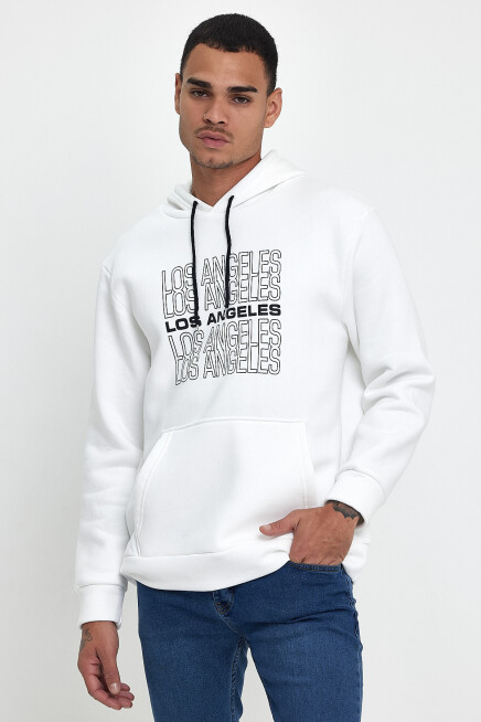 Süperlife Erkek Kapşonlu Rahat Kalıp İçi Polarlı 3 iplik  Los Angeles Baskılı SweatShırt spr24sw10