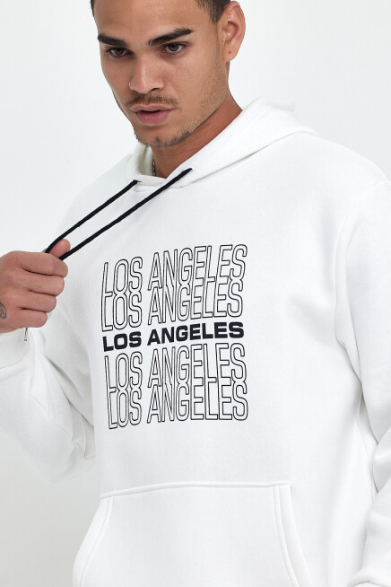 Süperlife Erkek Kapşonlu Rahat Kalıp İçi Polarlı 3 iplik  Los Angeles Baskılı SweatShırt spr24sw10