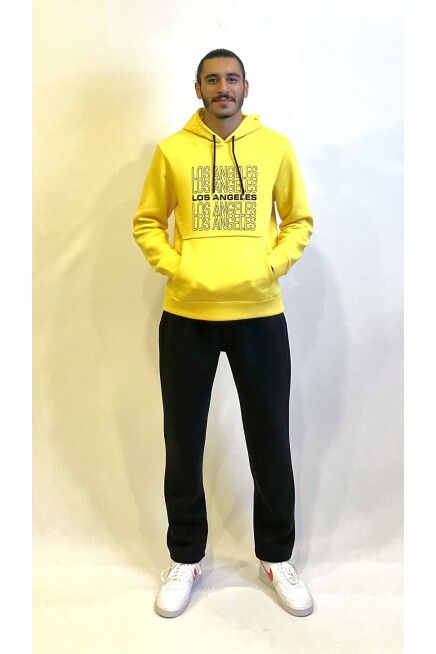 Süperlife Erkek Kapşonlu Rahat Kalıp İçi Polarlı 3 iplik  Los Angeles Baskılı SweatShırt spr24sw10