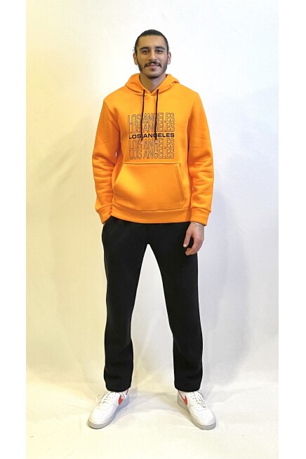 Süperlife Erkek Kapşonlu Rahat Kalıp İçi Polarlı 3 iplik  Los Angeles Baskılı SweatShırt spr24sw10