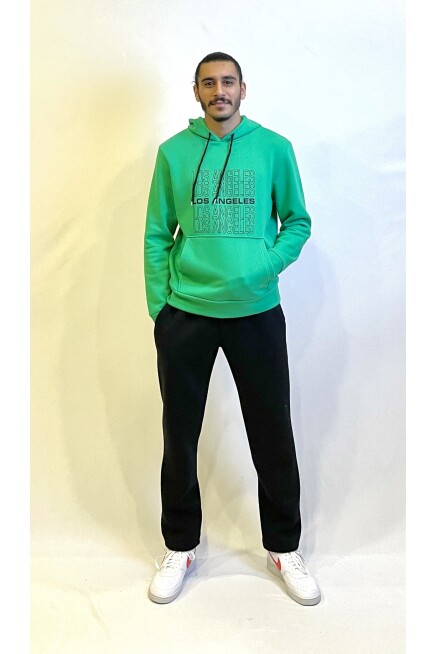 Süperlife Erkek Kapşonlu Rahat Kalıp İçi Polarlı 3 iplik  Los Angeles Baskılı SweatShırt spr24sw10