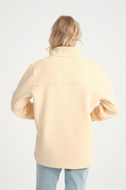  Kadın  Rahat Kalıp İçi Polarlı 3 iplik Yarım Fermuarlı  SweatShırt spr24swK21