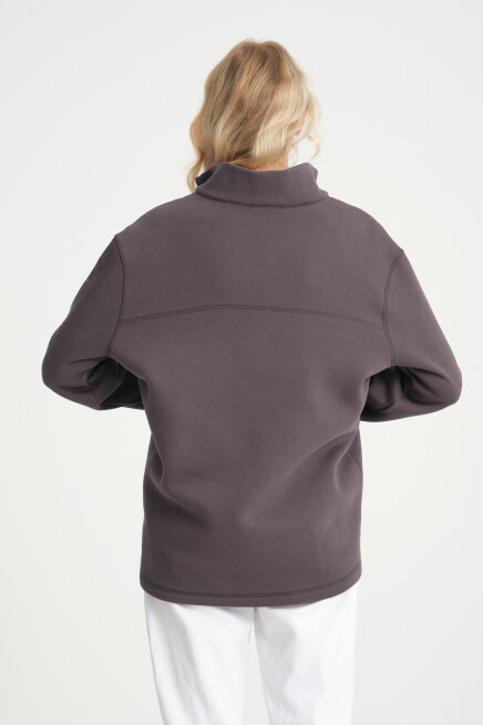  Kadın  Rahat Kalıp İçi Polarlı 3 iplik Yarım Fermuarlı  SweatShırt spr24swK21