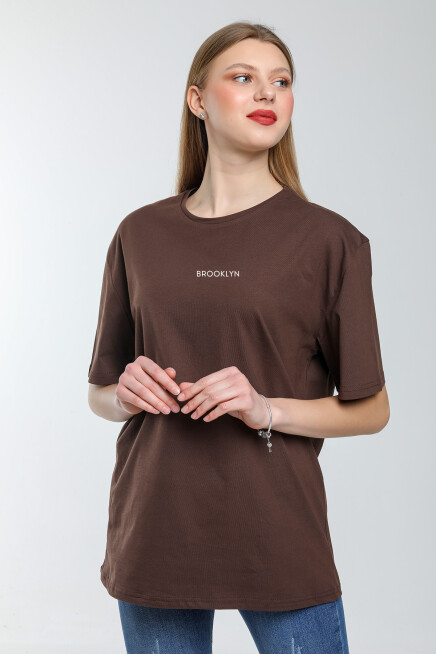 Süperlife Kadın Bisiklet Yaka Standart &Regular Fit  Brookyln Baskılı Tişort SPR21YK27