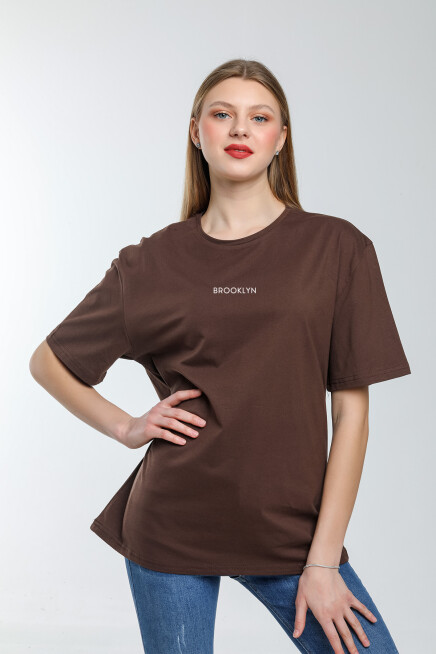 Süperlife Kadın Bisiklet Yaka Standart &Regular Fit  Brookyln Baskılı Tişort SPR21YK27