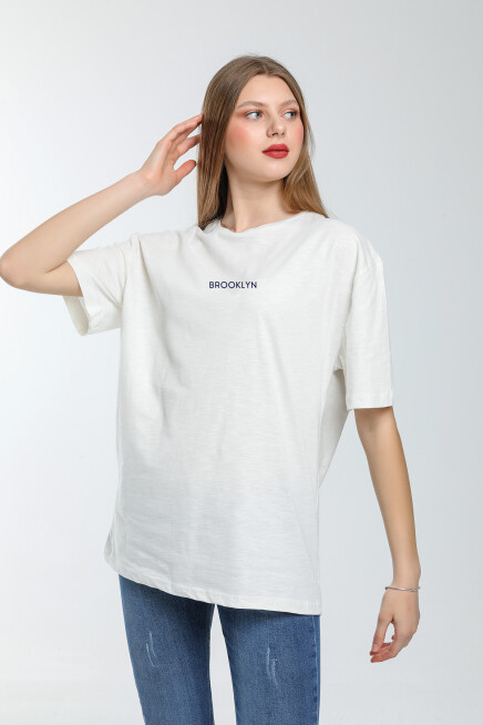 Süperlife Kadın Bisiklet Yaka Standart &Regular Fit  Brookyln Baskılı Tişort SPR21YK27