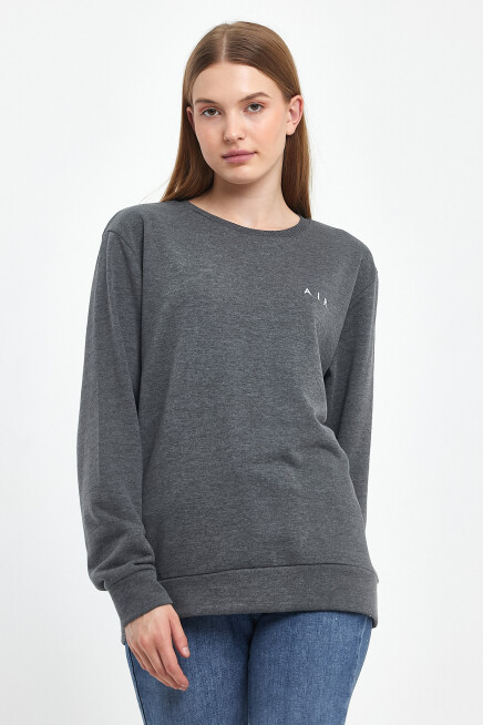 Kadın Bisiklet Yaka Rahat Kalıp 3 iplik Kalın AR Nakışlı Sweatshirt SPR24SWK33