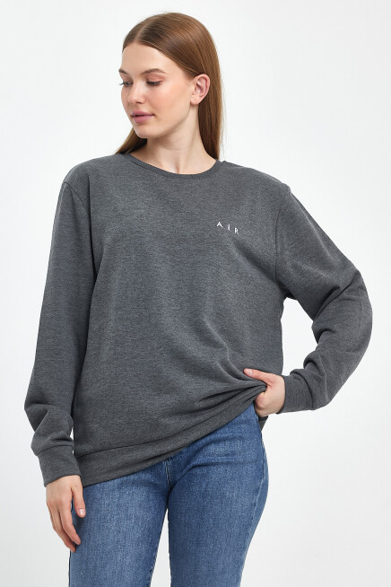 Kadın Bisiklet Yaka Rahat Kalıp 3 iplik Kalın AR Nakışlı Sweatshirt SPR24SWK33