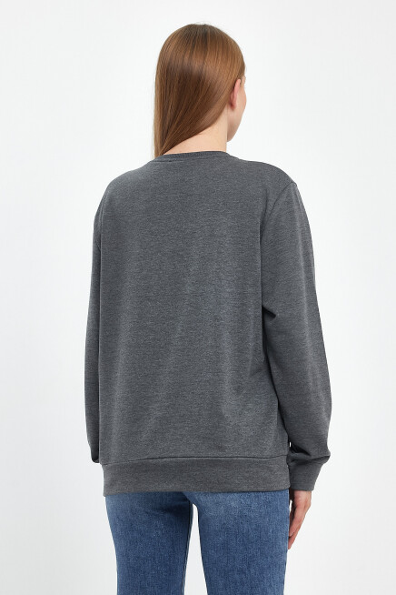 Kadın Bisiklet Yaka Rahat Kalıp 3 iplik Kalın AR Nakışlı Sweatshirt SPR24SWK33