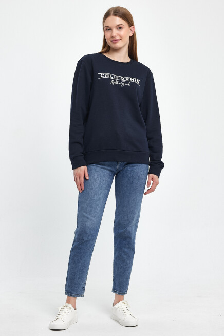 Kadın Bisiklet Yaka Rahat Kalıp 3 iplik Kalın Californıa Baskılı  Sweatshirt SPR24SWK32