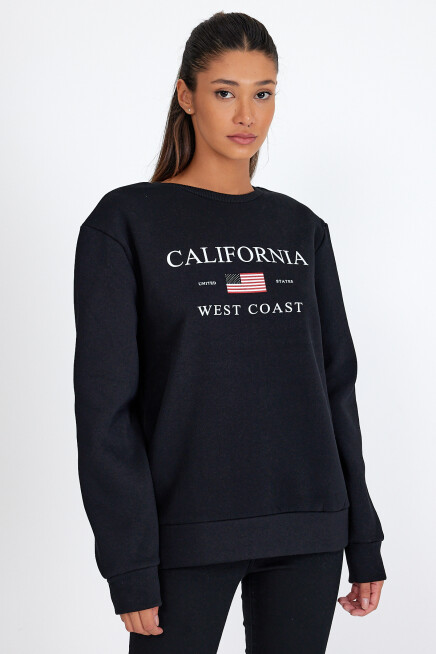 Süperlife Kadın Bisiklet Yaka Rahat Kalıp İçi Polarlı 3 iplik Amerikan Baskılı Swetashırt spr24swk26