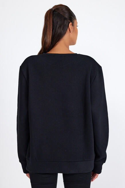 Süperlife Kadın Bisiklet Yaka Rahat Kalıp İçi Polarlı 3 iplik Amerikan Baskılı Swetashırt spr24swk26